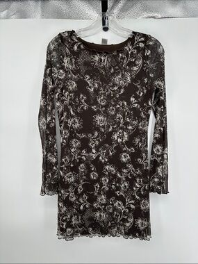 Y2K Whimsigoth Dark Fairycore‎ Goth Romantic Brown Floral L/S Sheath Dress SzM